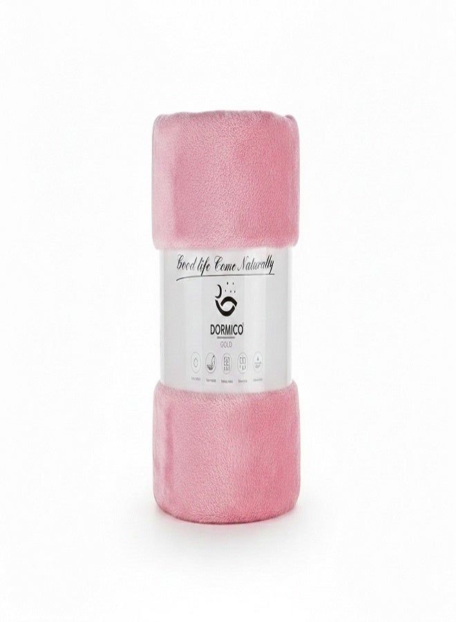 DORMICO Double Fleece Blanket 200x240cm Microfiber Soft Warm Lightweight Breathable Plain Pink - Image 1